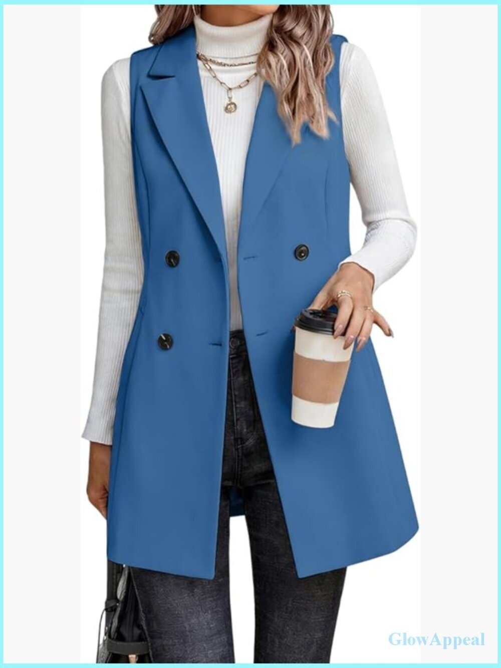 Sleeveless Tweed Blazer Vest Long Cardigan Outerwear